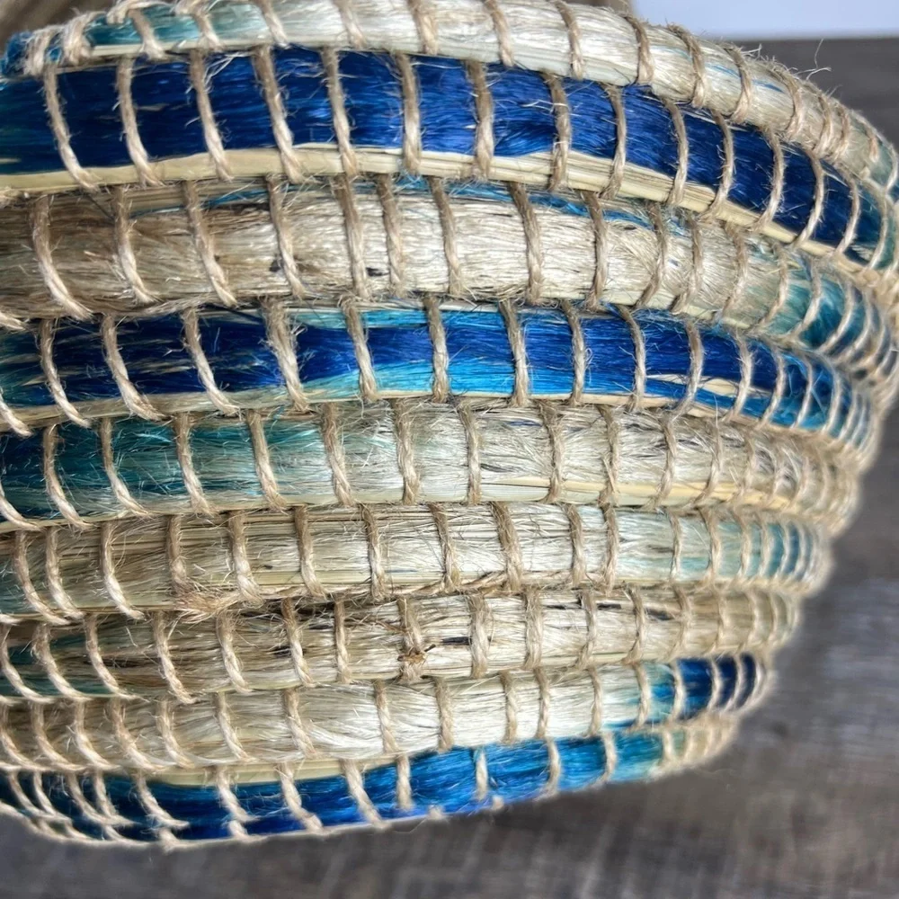 Woven baskets big 12” decor storage Boho coastal home set of two‎ blue